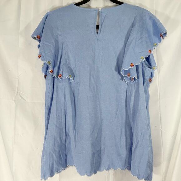 NWT Umgee Blue Floral Embroider Lace Collar Batwing Sleeve Boho Top Size Small - Picture 3 of 5